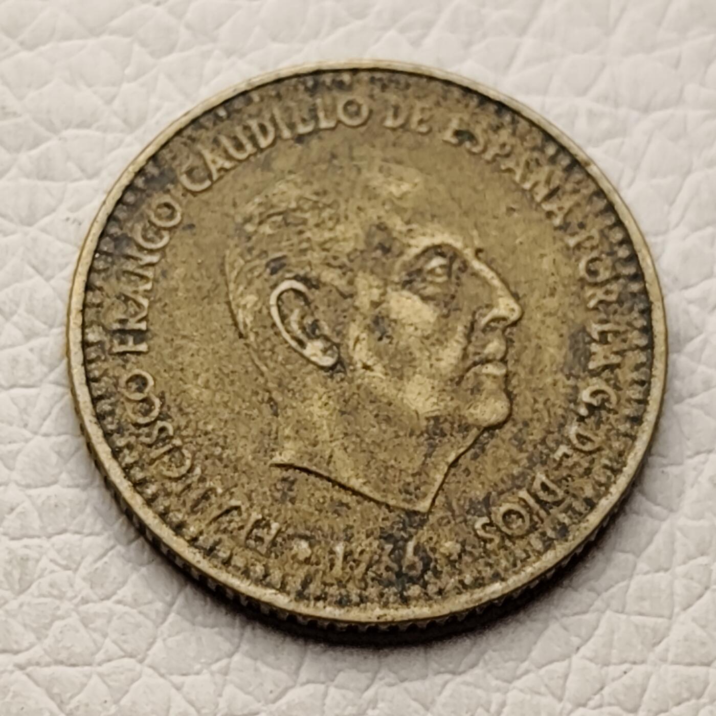泉币菌-第28场-中外散币乐园 西班牙1966年1比塞塔 独裁者佛朗哥 铝青铜币 硬币 21mm A