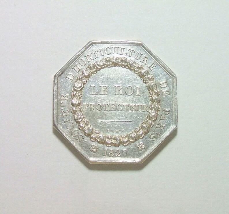 【银】法国1827年 查理十世六边形八角高浮雕精制银章 30MM 14克