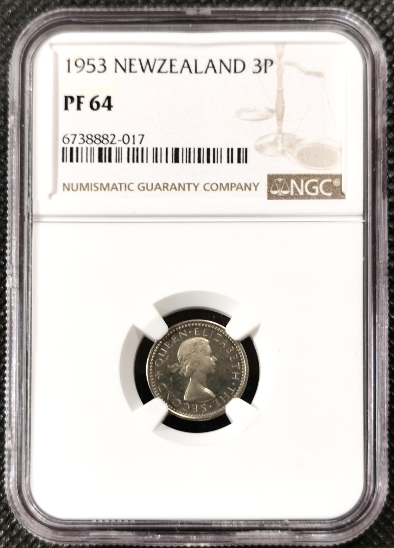  甄臻铺-世界币章拍卖（第18期），送拍享返佣金等优惠多多 NGC-PF64 新西兰1953伊丽莎白二世登基精制3便士