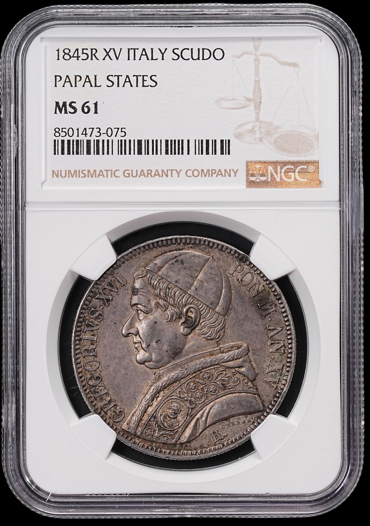 修遠堂世界钱币第七十一期 NGC MS61 1845年教皇国 SCUDO大银币 厚重老包浆
