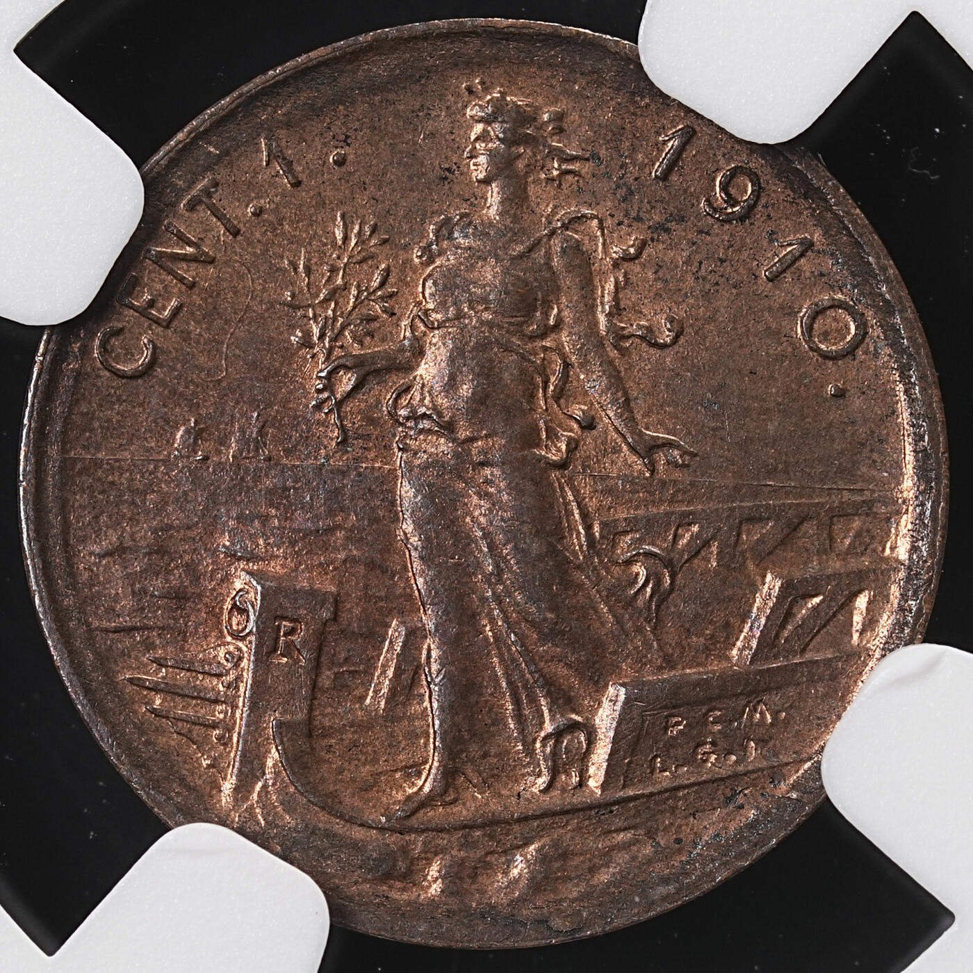 修遠堂世界钱币第七十一期 NGC MS63BN 1910年意大利1分铜币 较少见年份