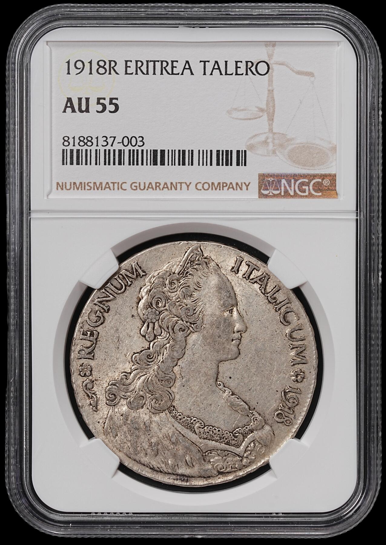 修遠堂世界钱币第七十一期 NGC AU55 1918意属厄立特里亚1泰勒大银币