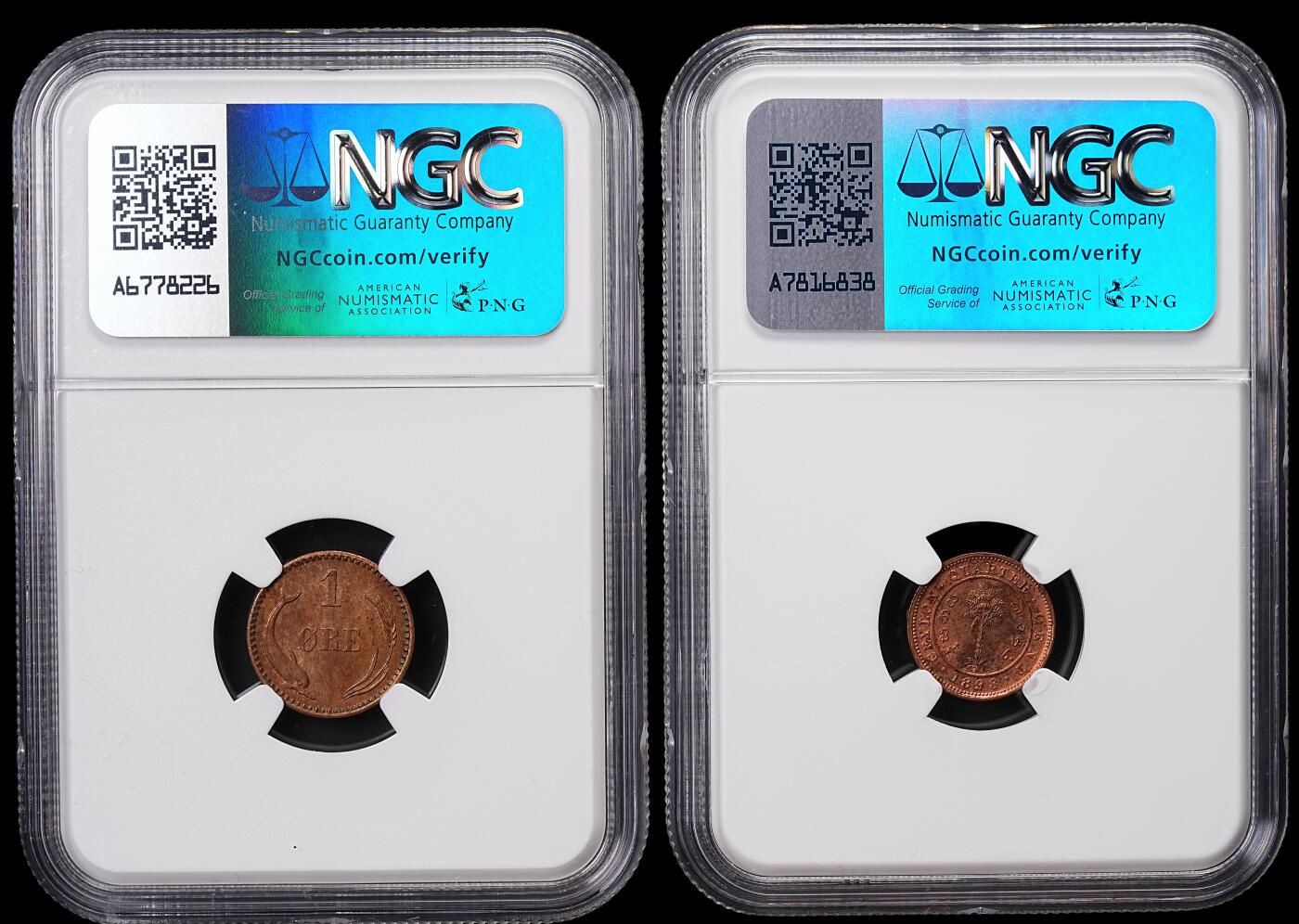 修遠堂世界钱币第七十一期 NGC评级 丹麦，锡兰铜币两枚