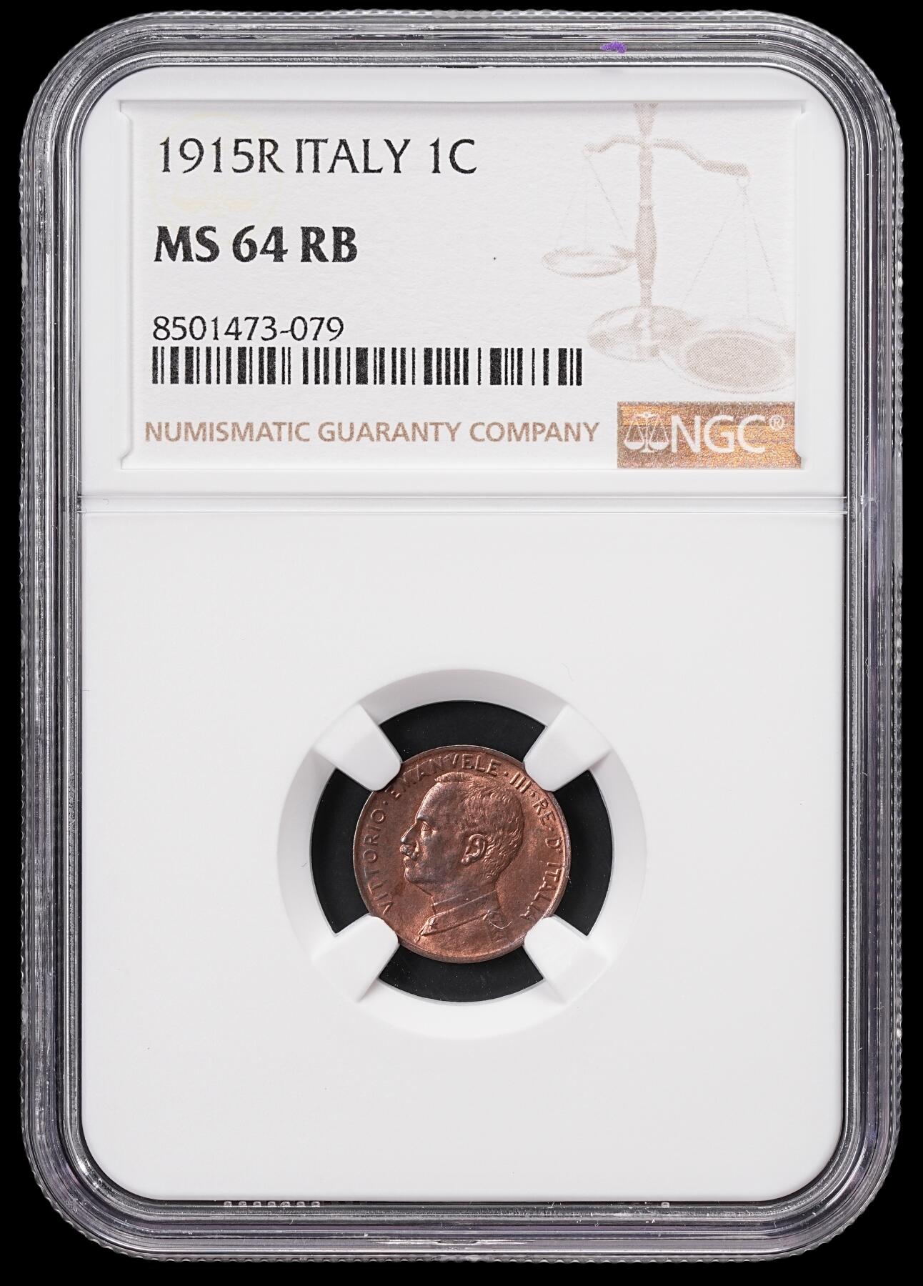 修遠堂世界钱币第七十一期 NGC MS64RB 1915年意大利1分铜币