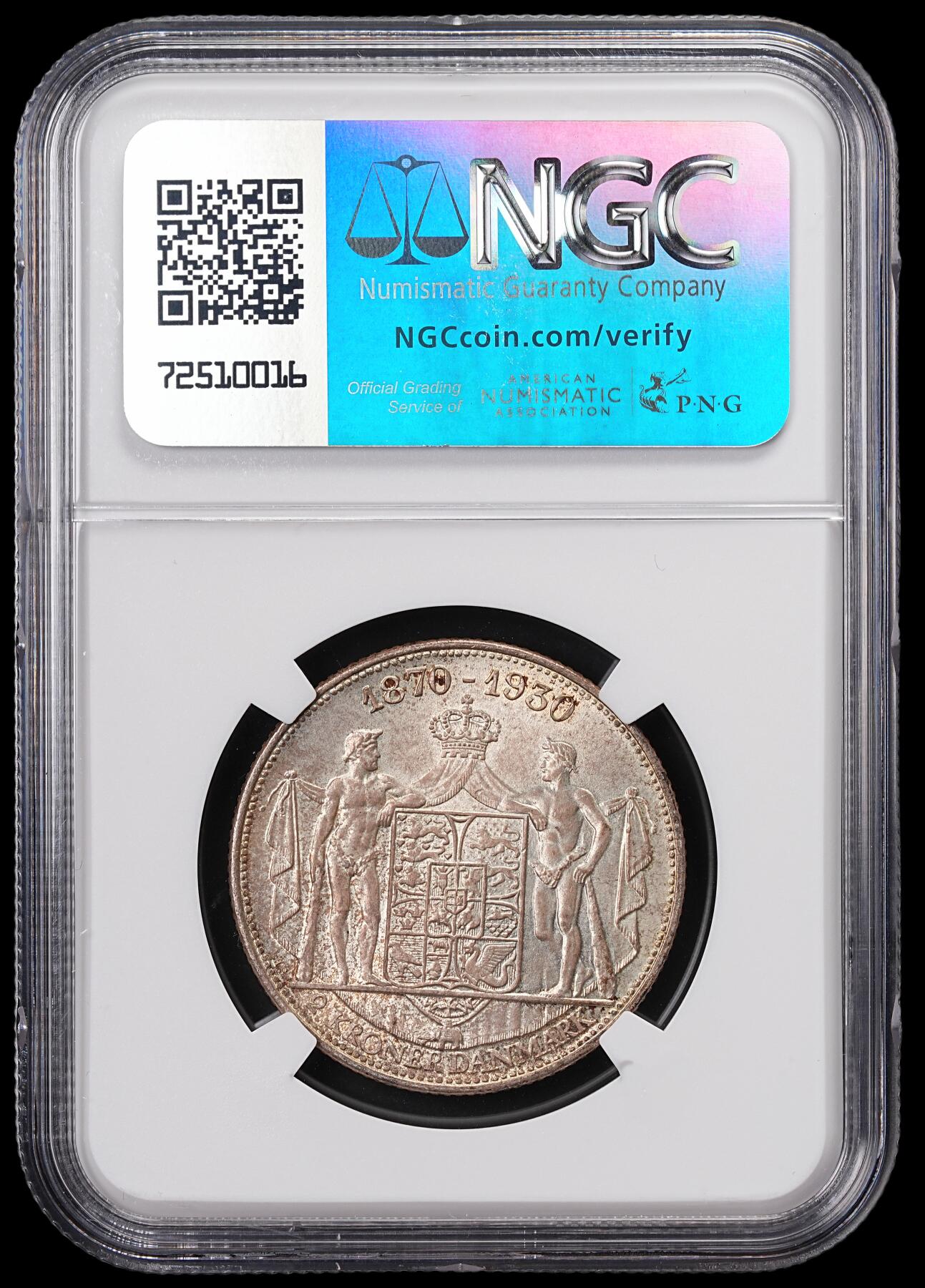 修遠堂世界钱币第七十一期 NGC MS64 1930年丹麦国王60大寿纪念2克朗银币