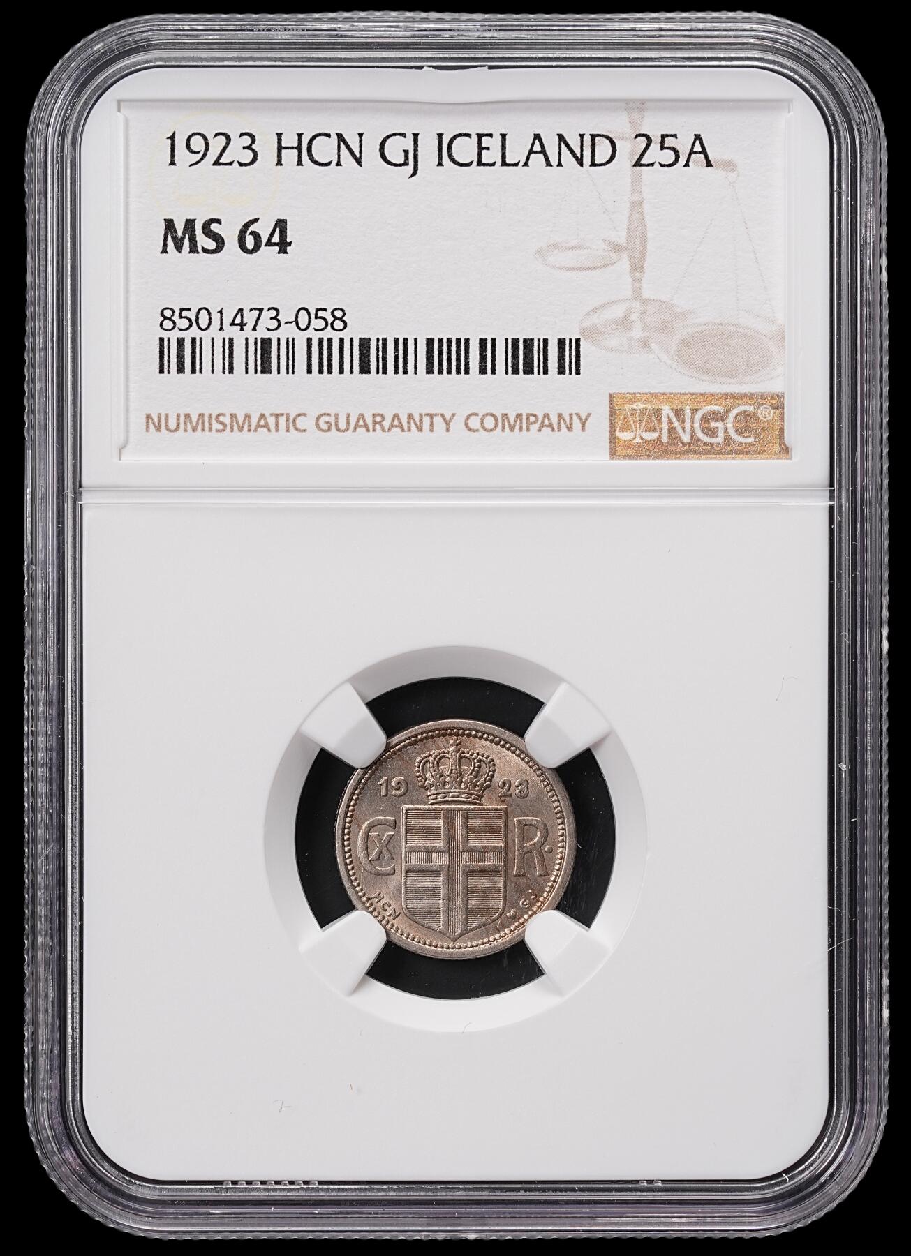修遠堂世界钱币第七十一期 NGC MS64 1923年冰岛25 AURAR