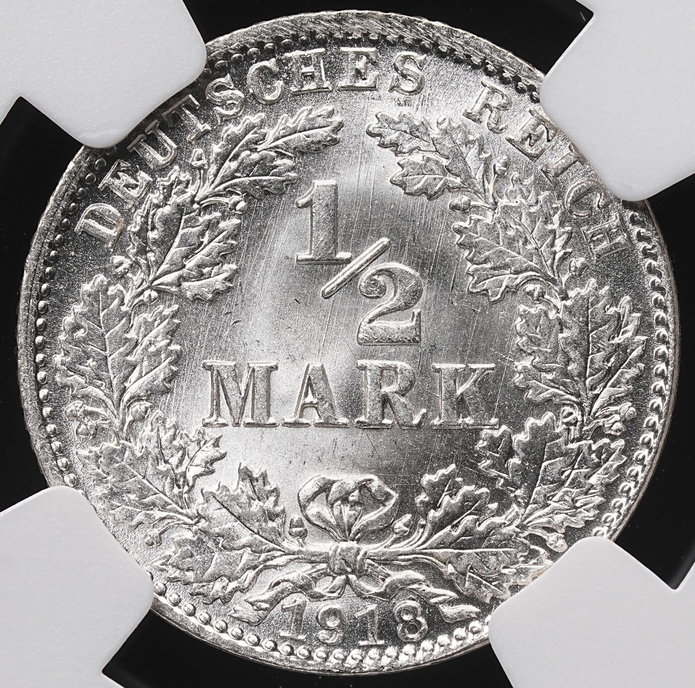 修遠堂世界钱币第七十一期 NGC MS66 1918年德国1/2马克银币