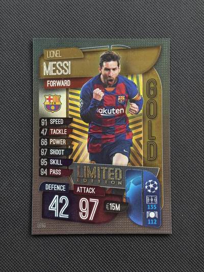 【博洋堂】卡牌拍卖专场第001期首拍 - 2019-20 Topps Match Attax 游戏版 Lionel Messi 欧冠 巴萨 梅西 GOLD 限量版特卡 很少见了 非常有价的一张