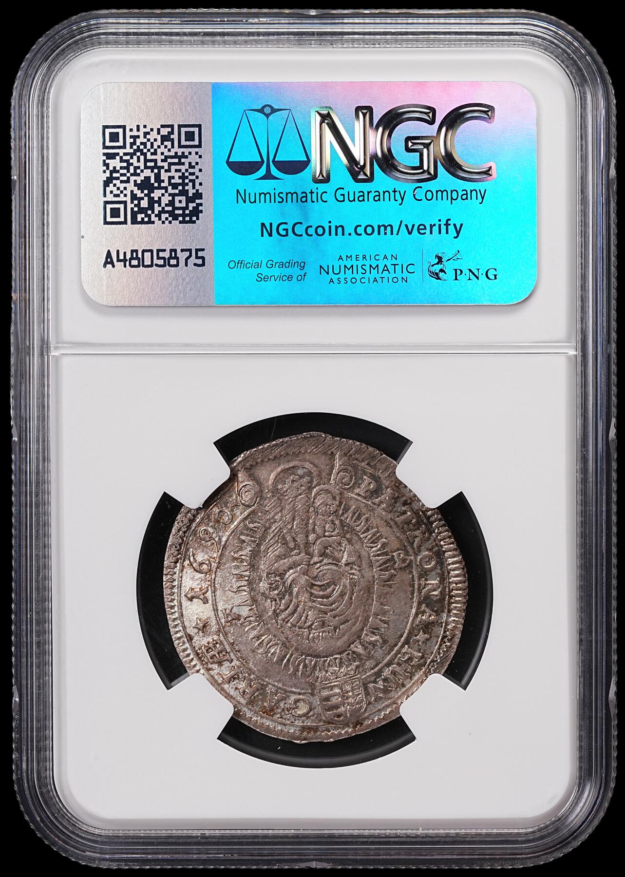 修遠堂世界钱币第七十一期 NGC MS62 1690年神圣罗马帝国匈牙利圣母抱婴15克鲁泽银币 焦糖五彩