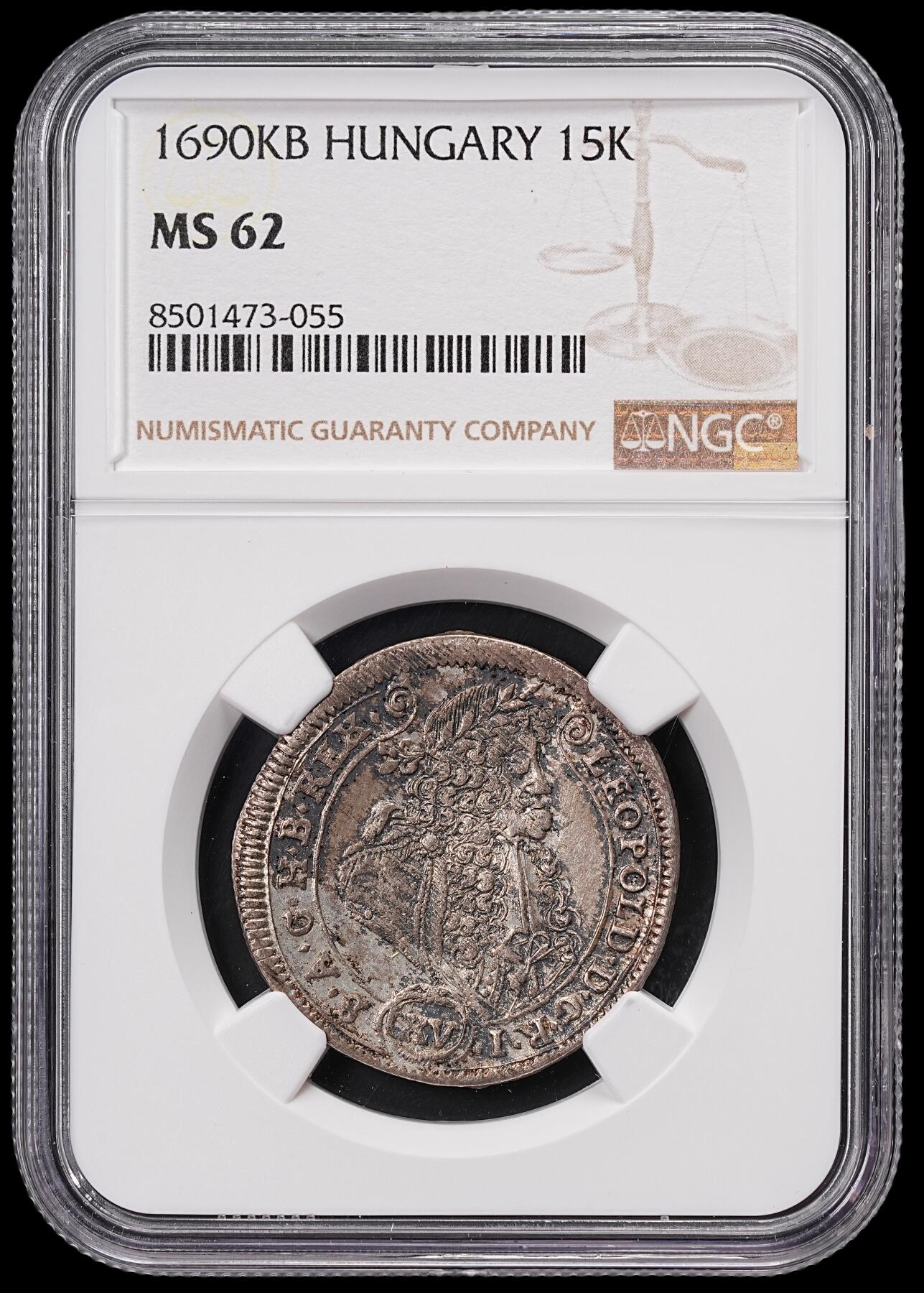修遠堂世界钱币第七十一期 NGC MS62 1690年神圣罗马帝国匈牙利圣母抱婴15克鲁泽银币 焦糖五彩