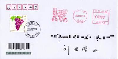 5月29日（周四）20:00中国大陆邮资宣传机戳（北京珍惜动物与十二花神）加贴 专场 - 2020中国大陆《新疆瓜果·葡萄》邮资宣传机戳 加贴《水果·葡萄》瓜果之乡原地临戳 首日挂寄国内 一套一枚