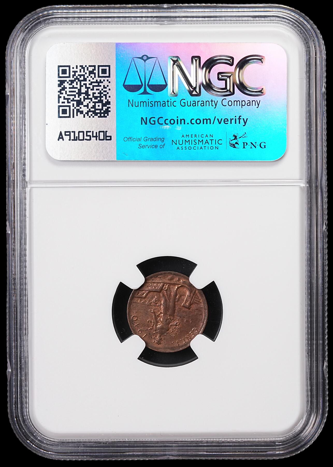 修遠堂世界钱币第七十一期 NGC MS63BN 1910年意大利1分铜币 较少见年份