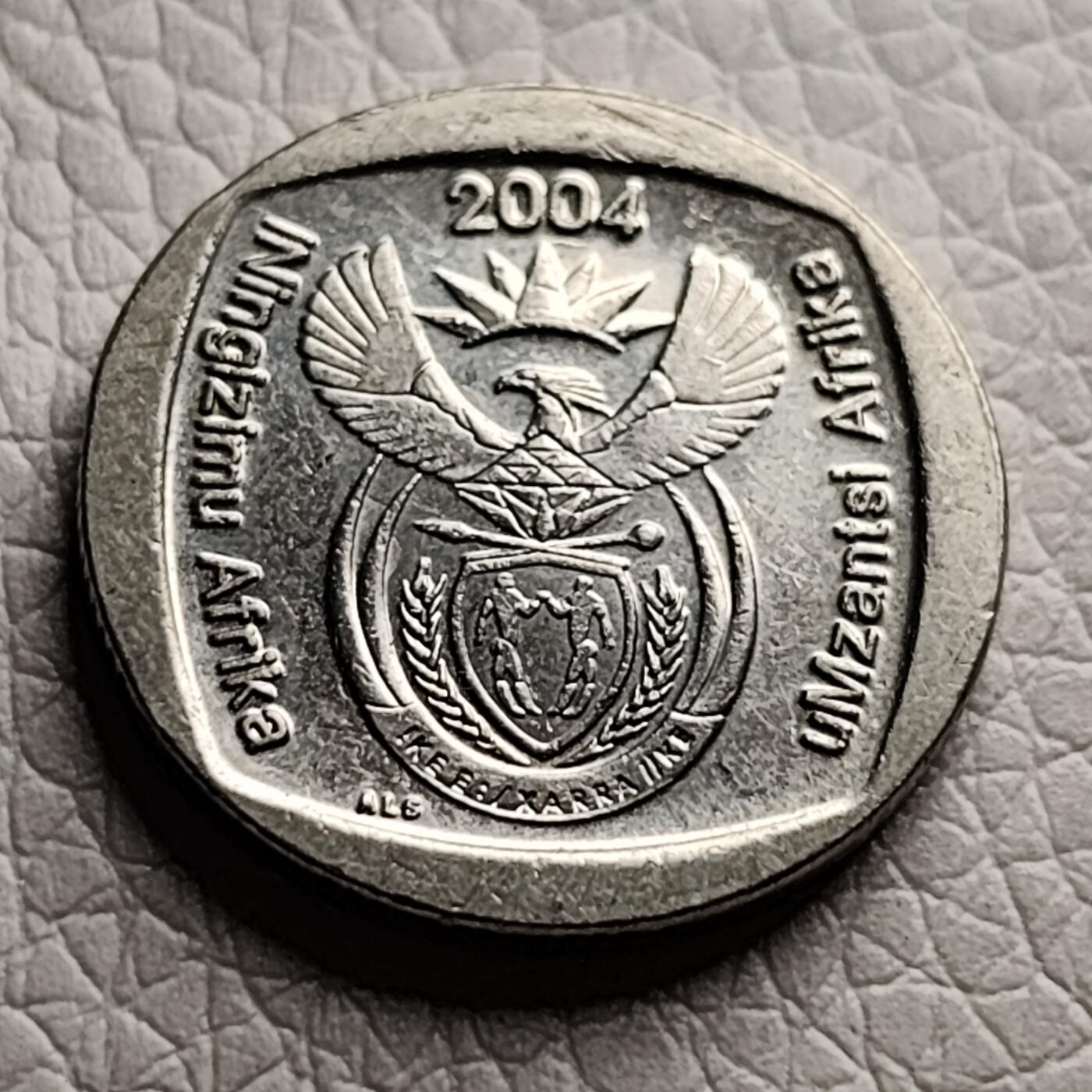 泉币菌-第29场-中外散币乐园 南非2004年1兰特镍币硬币跳羚20mm