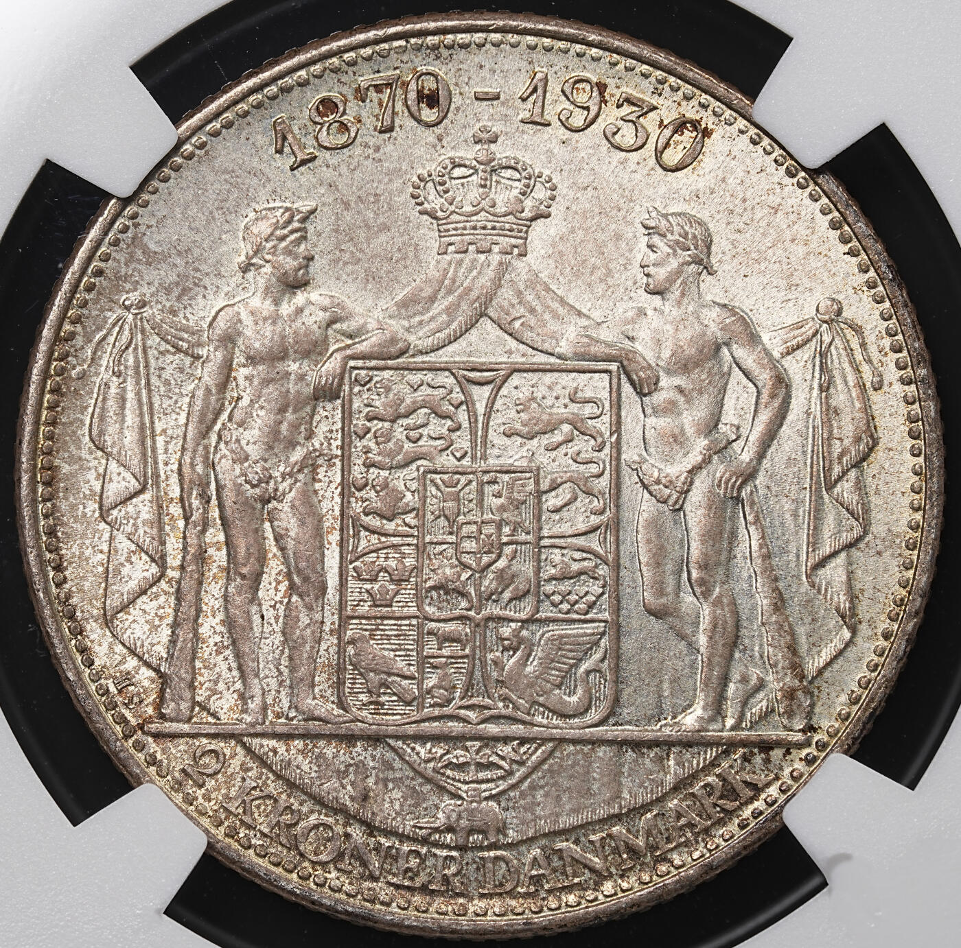 修遠堂世界钱币第七十一期 NGC MS64 1930年丹麦国王60大寿纪念2克朗银币