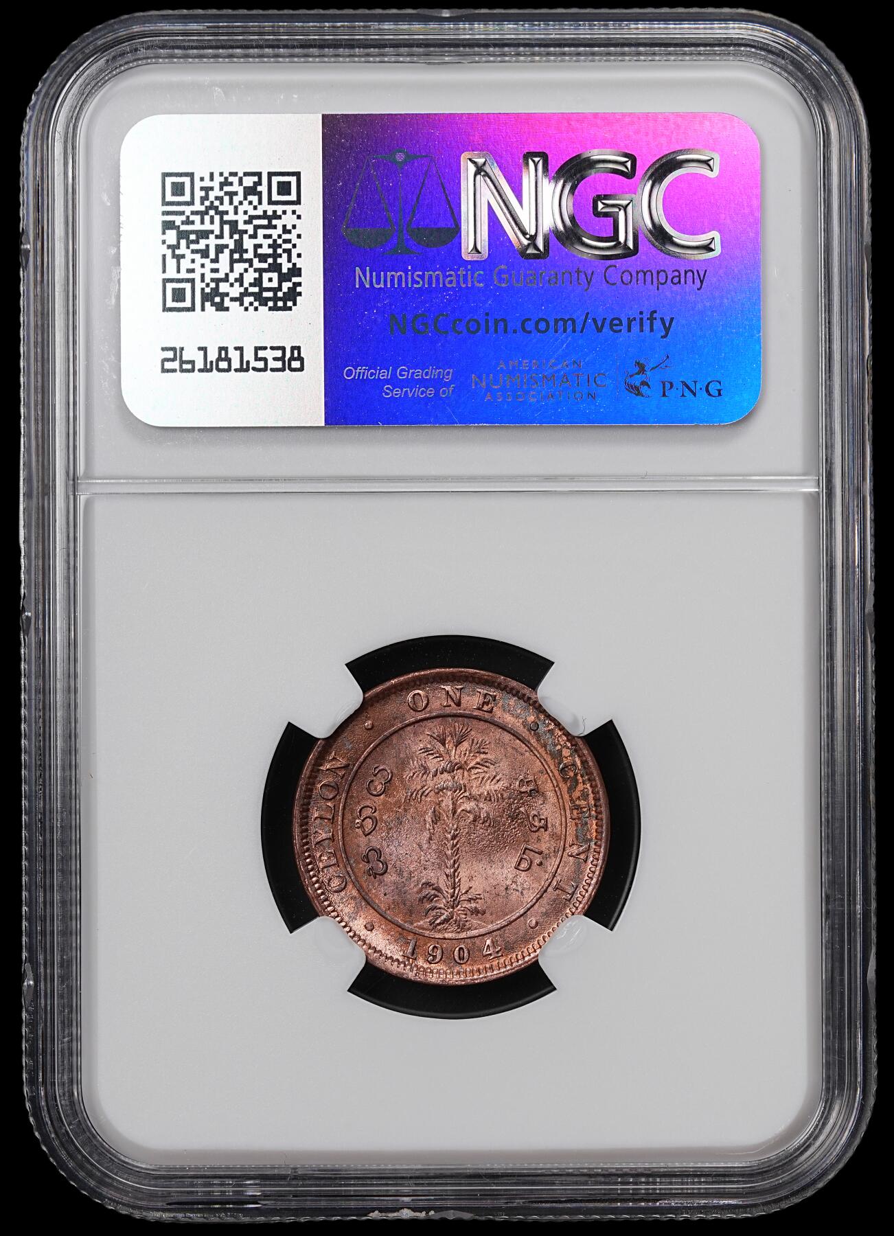修遠堂世界钱币第七十一期 NGC MS65RB 1904年英属锡兰1分铜币