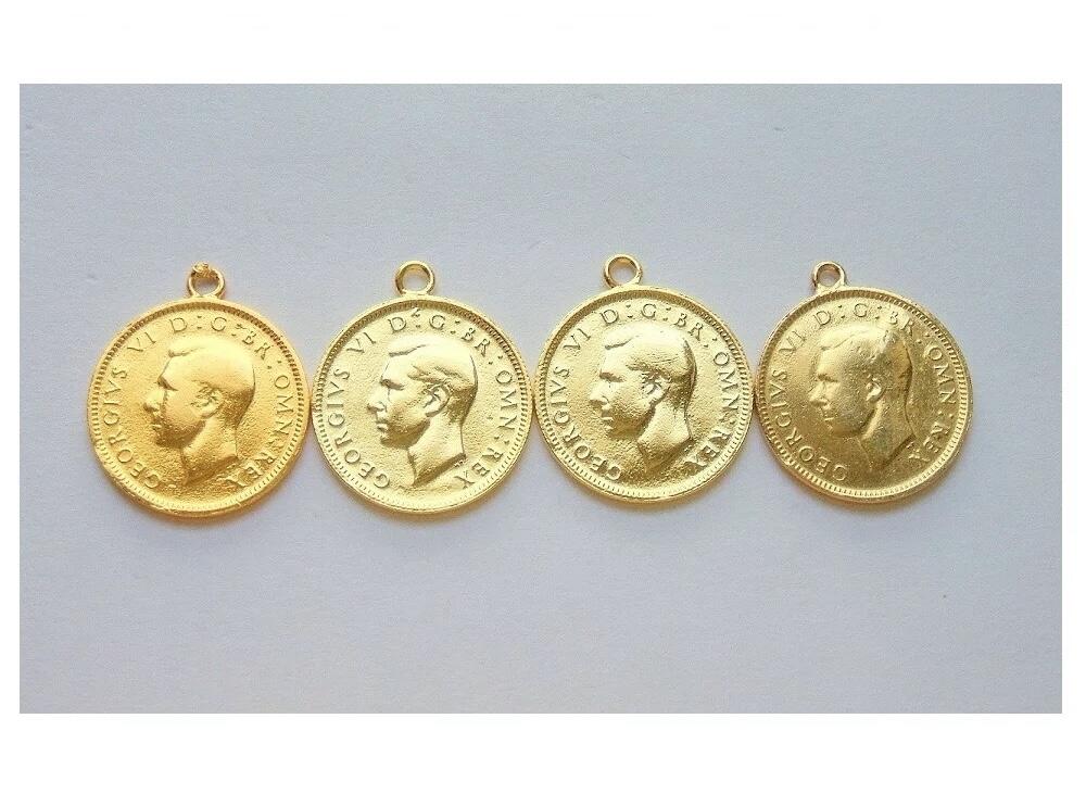 单枚价 英国二战期间乔治六世 镀金高浮雕精制币章吊坠 20MM