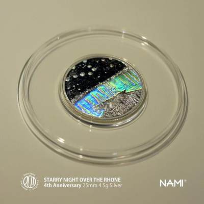 经典币章收藏 - 【现货】PCM世界名画系列梵高《罗纳河上的星夜》小银章+小铜章