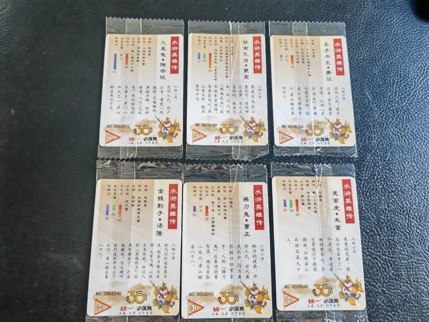 阳大大卡牌超级大甩拍第54期（周五晚上九点截拍，持续收拍品，进群福利早知道） 【小编】统一小浣熊水浒30周年  内务处十六监造 陶宗旺、曹正、汤隆、朱富、萧让、裴宣 6张