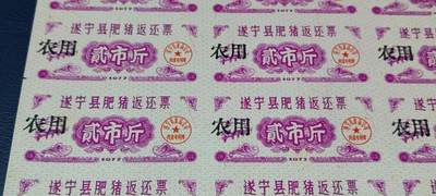 票证拍场    都是整版或者联票 🔥县级🔥肥猪返还票🔥遂宁县肥猪返还票  贰市斤   1977年   整版24枚