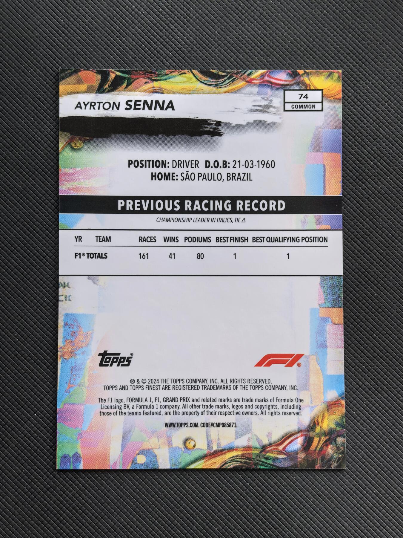 【博洋堂】卡牌拍卖专场第001期首拍 2024 Topps Finest 元年 F1 方程式赛车 Ayrton Senna 埃尔顿 塞纳 080/200编 永远的车神