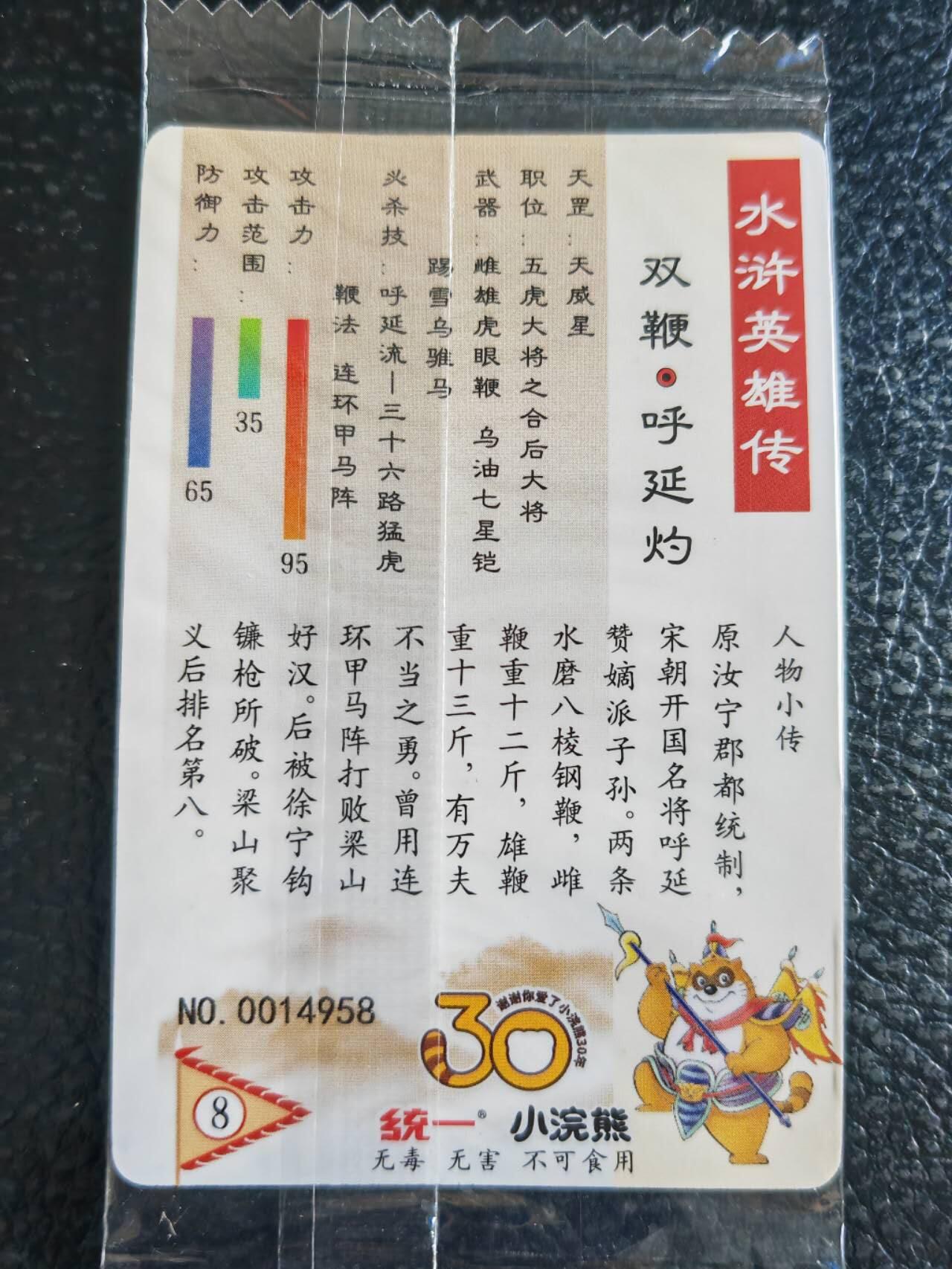 阳大大卡牌超级大甩拍第54期（周五晚上九点截拍，持续收拍品，进群福利早知道） 【小编】统一小浣熊水浒30周年 马军五虎将 双鞭呼延灼