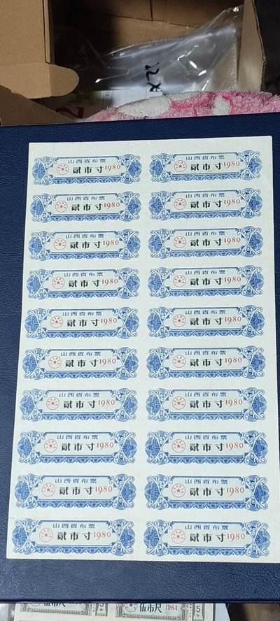票证拍场    都是整版或者联票 山西省布票   面值  贰市寸     1980年发行   20联