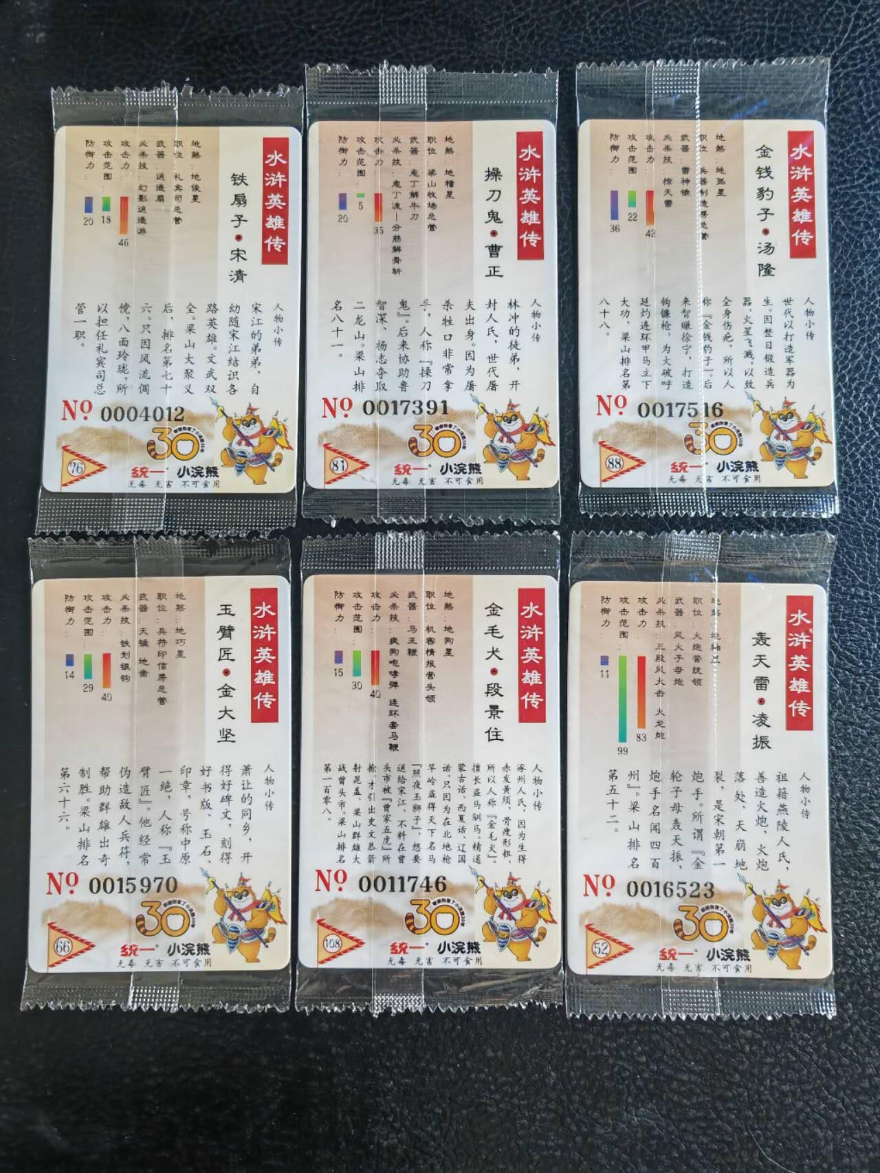 阳大大卡牌超级大甩拍第54期（周五晚上九点截拍，持续收拍品，进群福利早知道） 【大编】统一小浣熊水浒30周年  内务处十六监造 宋清、曹正、汤隆、凌振、金大坚、段景住 6张