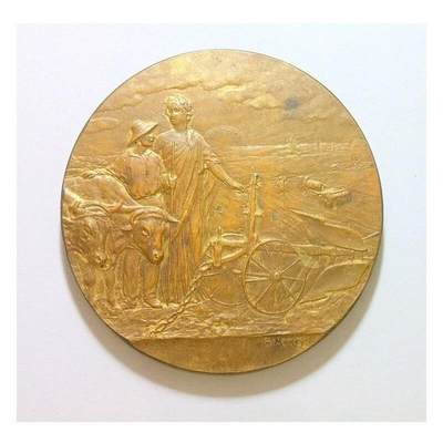 法国1900年前后 谷物女神高浮雕精制大镀金章 50MM - 法国1900年前后 谷物女神高浮雕精制大镀金章 50MM