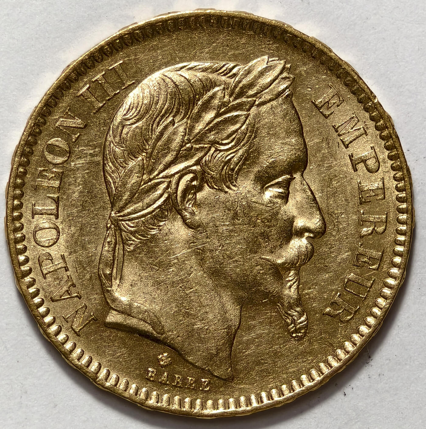 紫瑗钱币——第551期 法国 1866年 BB版 斯特拉斯堡厂铸造 拿破仑三世 花冠 20法郎 6.45克 0.9金