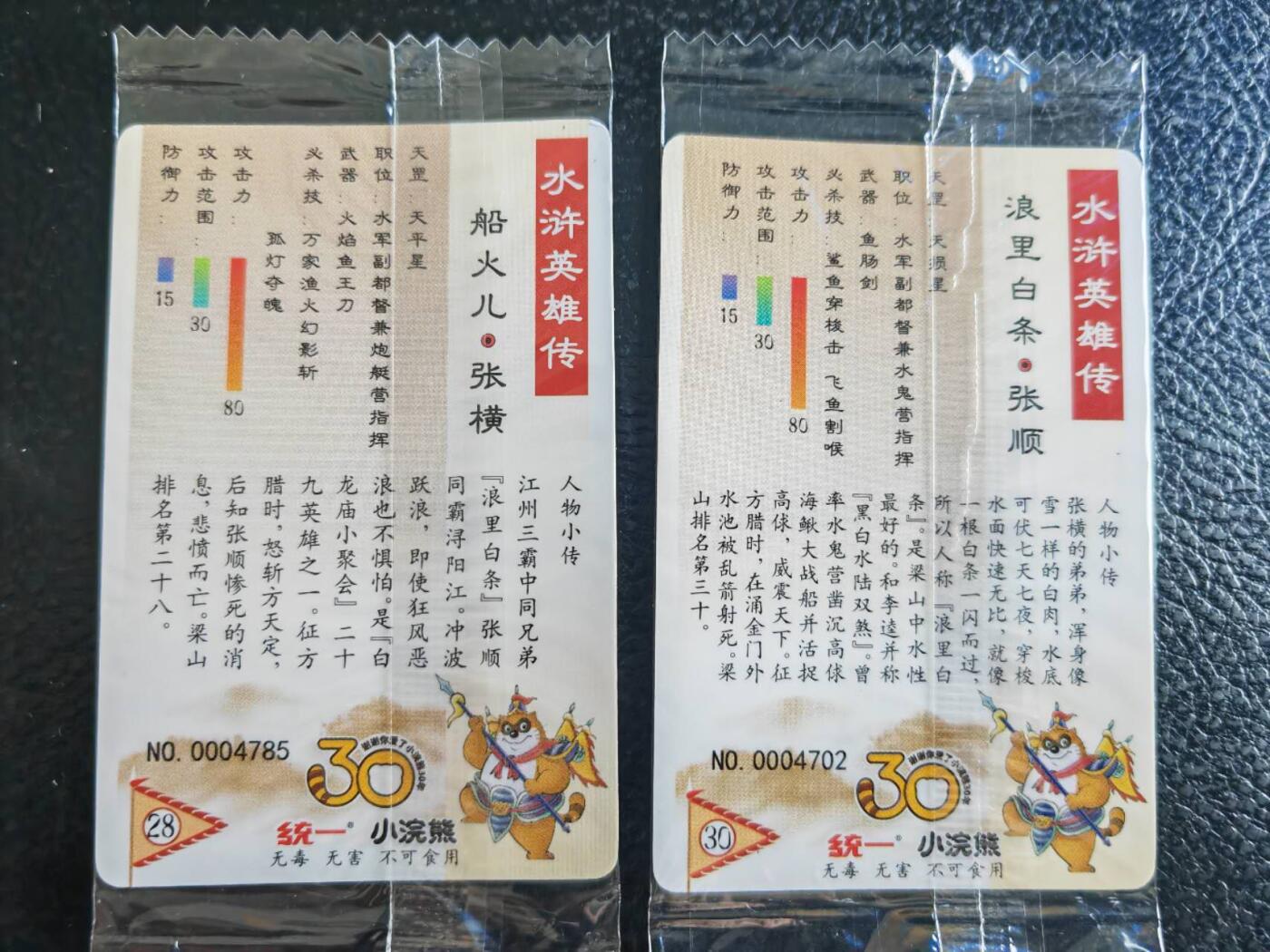 阳大大卡牌超级大甩拍第54期（周五晚上九点截拍，持续收拍品，进群福利早知道） 【小编】统一小浣熊水浒30周年 水军八海蛟 张横、张顺 2张