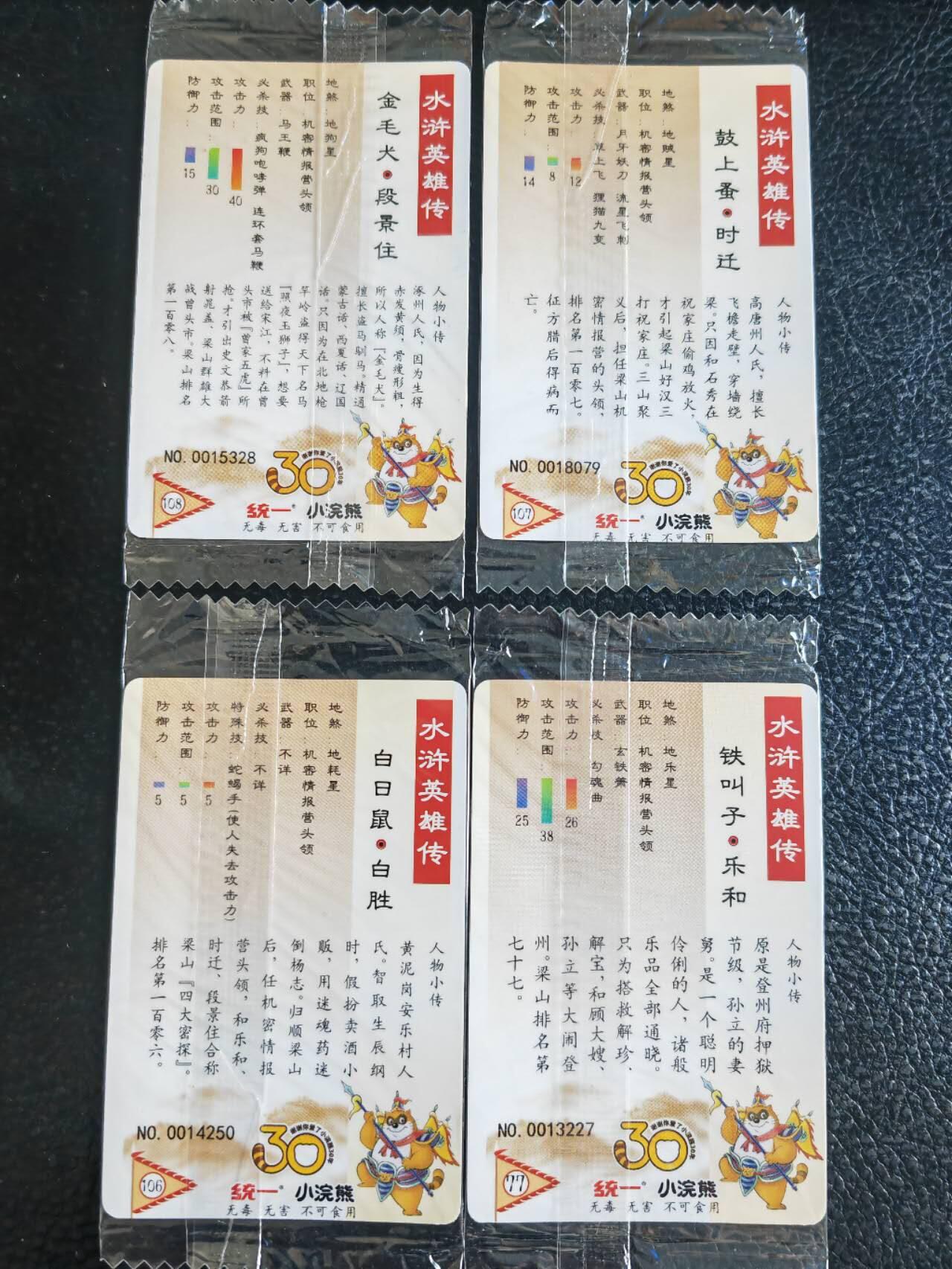 阳大大卡牌超级大甩拍第54期（周五晚上九点截拍，持续收拍品，进群福利早知道） 【小编】统一小浣熊水浒30周年  走报机密四校  乐和、白胜、时迁、段景住  4张