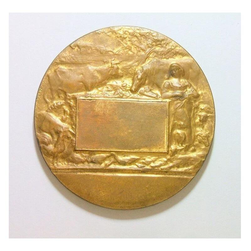法国1900年前后 谷物女神高浮雕精制大镀金章 50MM