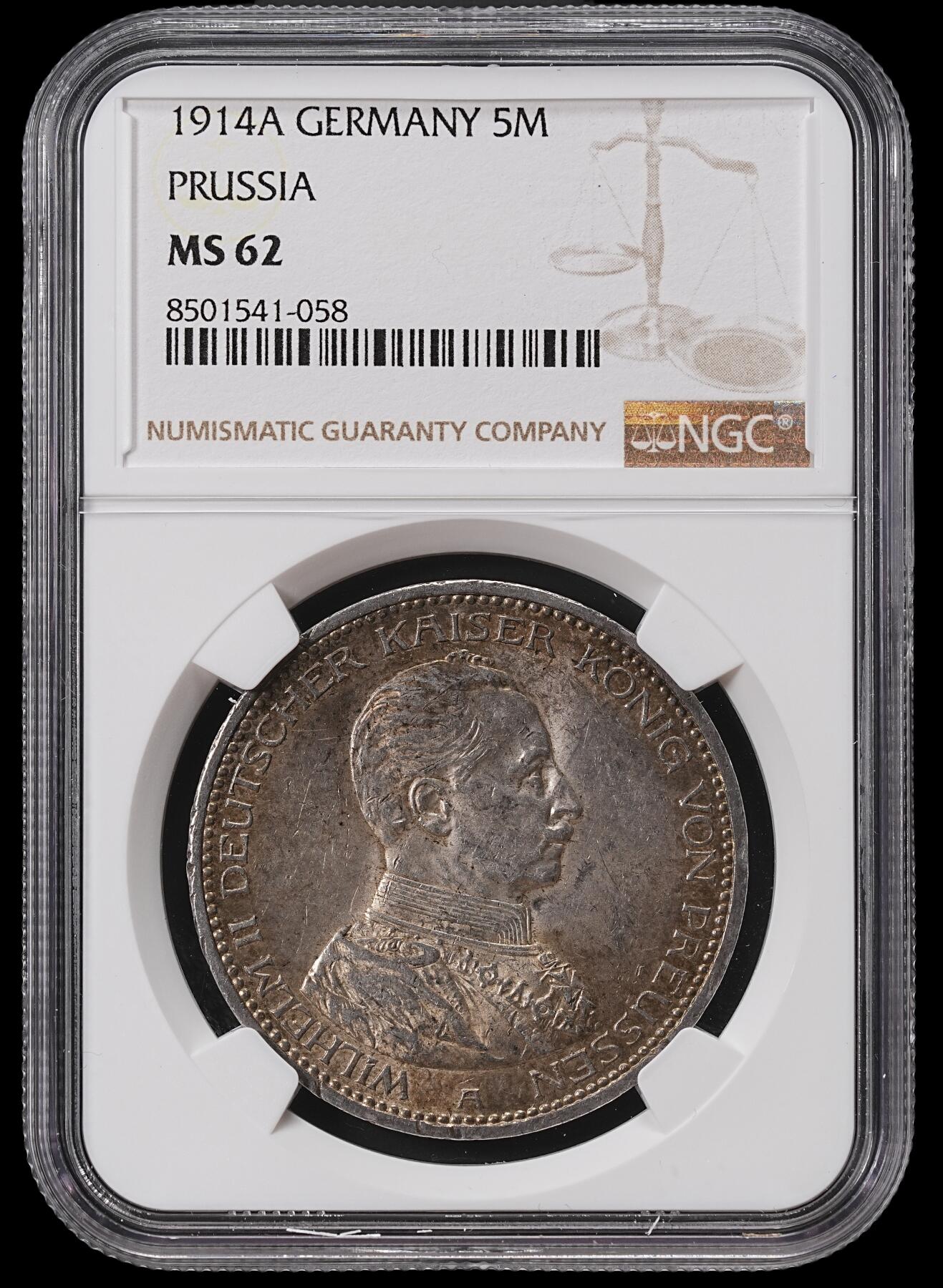 修遠堂世界钱币第七十一期 NGC MS62 1914年普鲁士军装5马克大银币