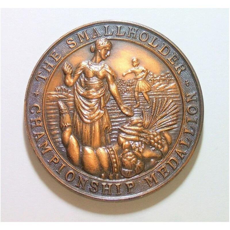 英国1900年前后 谷物女神高浮雕精制大铜章 带原盒 45MM