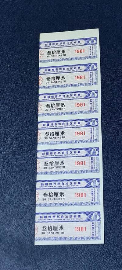 票证拍场    都是整版或者联票 新疆维吾尔自治区布票，面值30厘米。1981年发行！品相如图