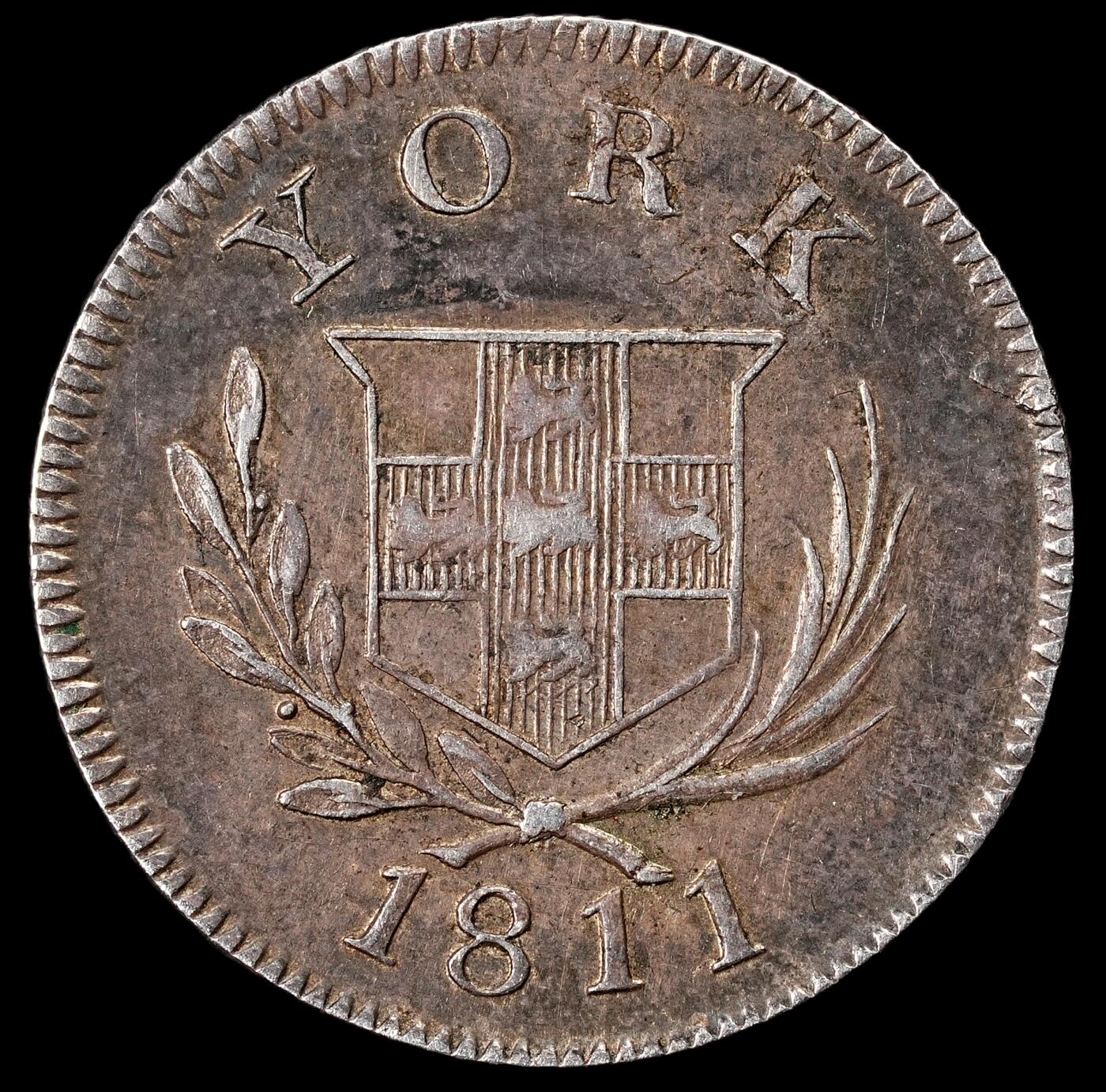 修遠堂世界钱币第七十一期 1811年英国约克郡6便士银质代用币 1.88g