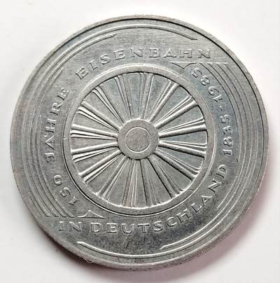 布加迪🐬～世界钱币(上海)🌾第 256 期 /  各国套币和散币 - 德国🇩🇪 1985年 5马克 铁路发展150周年 纪念币 29mm