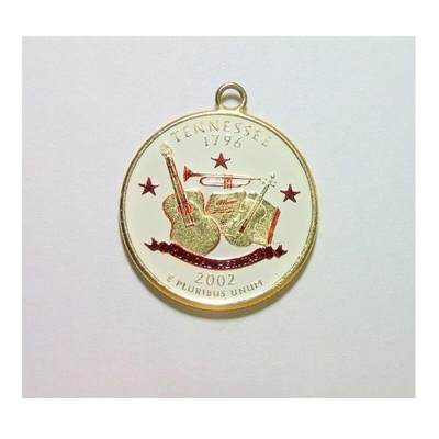 美国2002年田纳西州 华盛顿琅彩镀金高浮雕精制币章吊坠  25MM - 美国2002年田纳西州 华盛顿琅彩镀金高浮雕精制币章吊坠  25MM