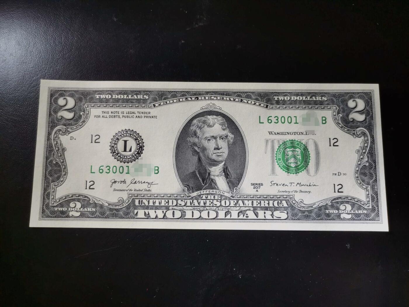 精美卫国战争胜利系列纪念钞币以及世界各国钱币专场 精美全新美国独立宣言2美元  号码随机