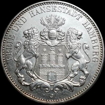 1914年德国汉堡双狮 3马克 - 1914年德国汉堡双狮 3马克
