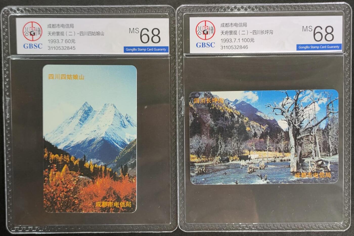 公藏第110期评级卡拍卖 成都欧特佳卡（天府景观）2枚公博68分