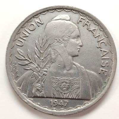 布加迪🐬～世界钱币(上海)🌾第 256 期 /  各国套币和散币 - 法属印度支那 1947年 1皮阿斯特 34.5mm