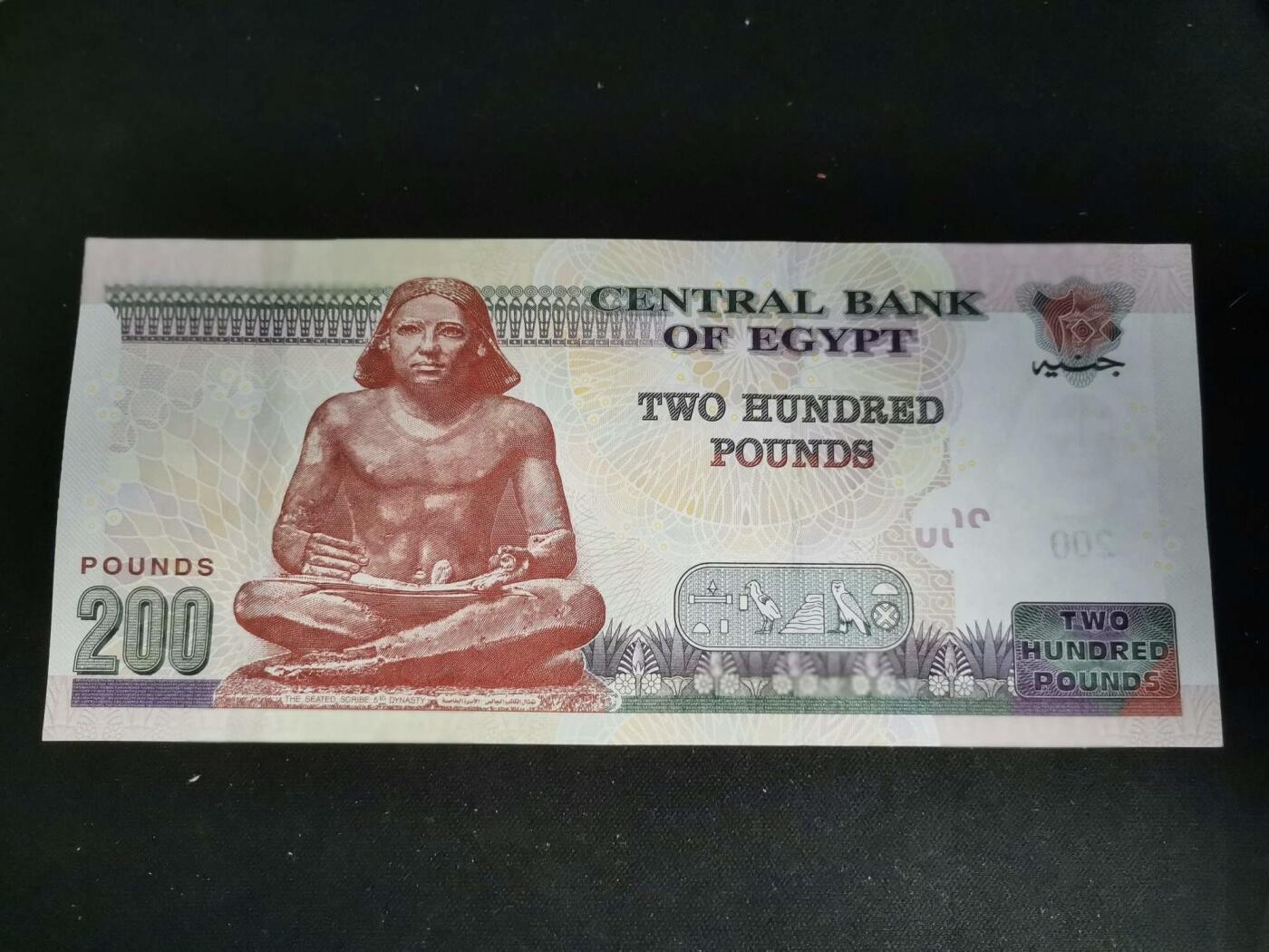 精美卫国战争胜利系列纪念钞币以及世界各国钱币专场 精美全新埃及200磅纸币古埃及抄写员雕塑 号码随机