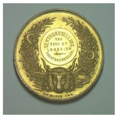 法国1900年前后 谷物丰收高浮雕精制大镀金章 52MM - 法国1900年前后 谷物丰收高浮雕精制大镀金章 52MM