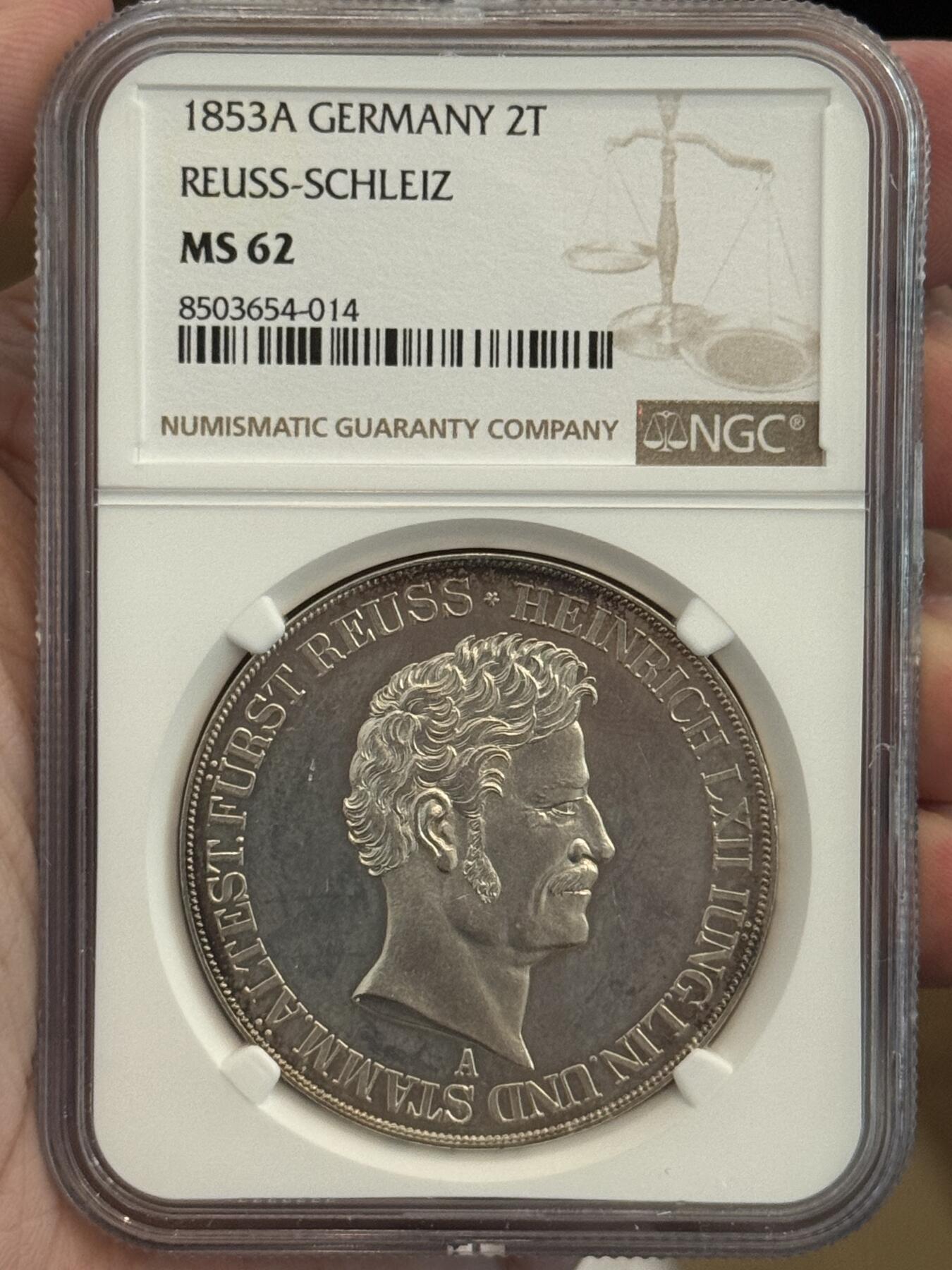 NGC-MS62 1853罗斯施雷兹2泰勒大银币 冠军
