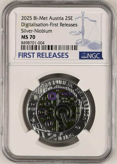 S&S Numismatic世界钱币-拍卖 第112期  - 奥地利2025年 全数字化 25欧元银+铌双色纪念币盒证齐全  NGC MS70首期蓝标