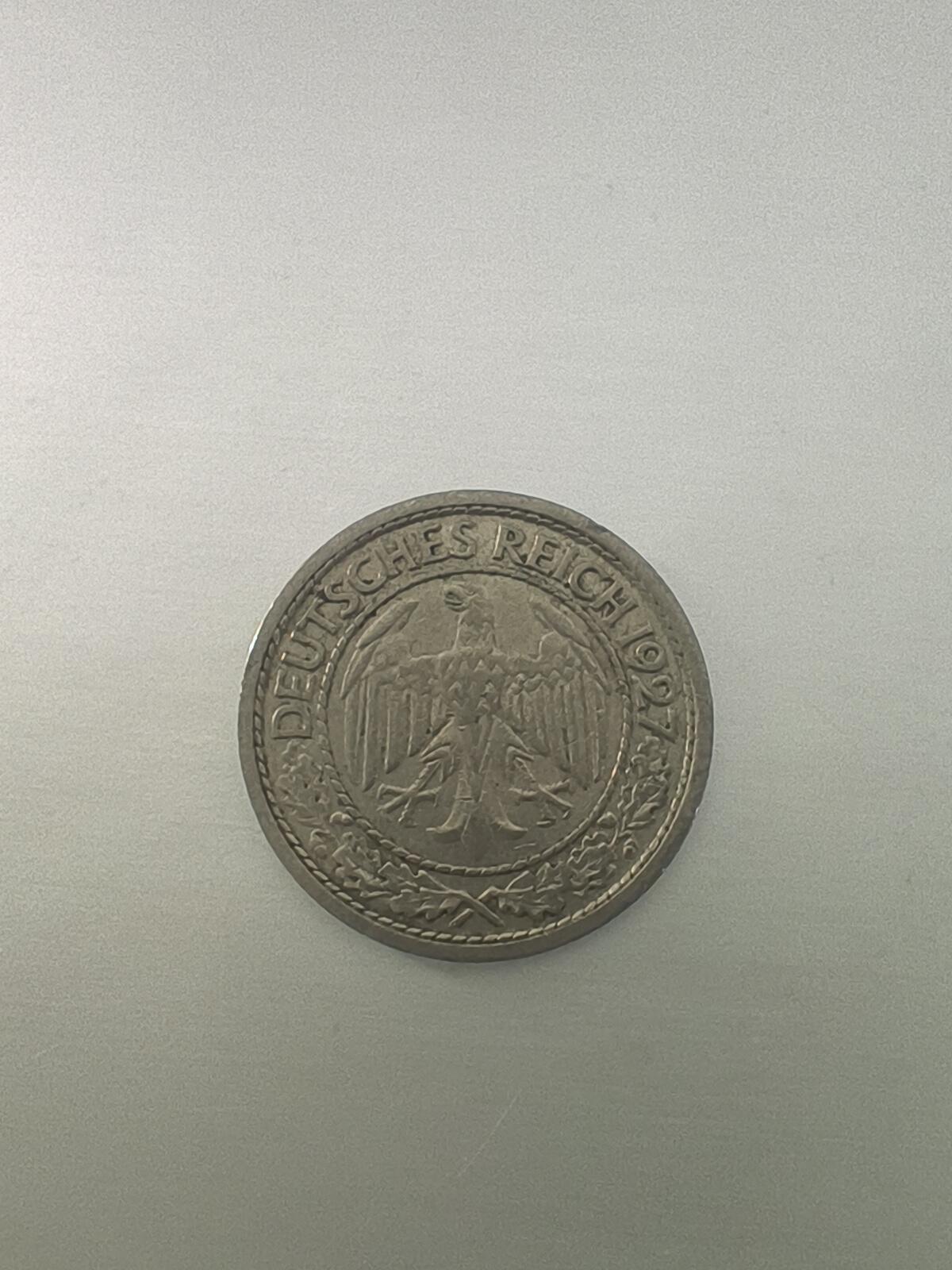 Krab外币市集Vol.10 德国魏玛1927年50芬妮J厂