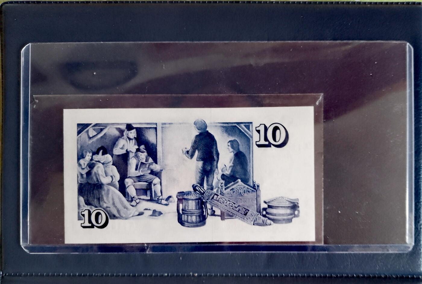 全新冰岛1961年10克朗A冠88双尾靓品纸币