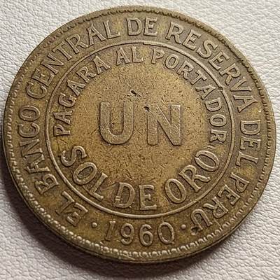 泉币菌-第31场-中外散币乐园 - 秘鲁1960年1索尔大铜币 骆马金鸡纳树  33mm