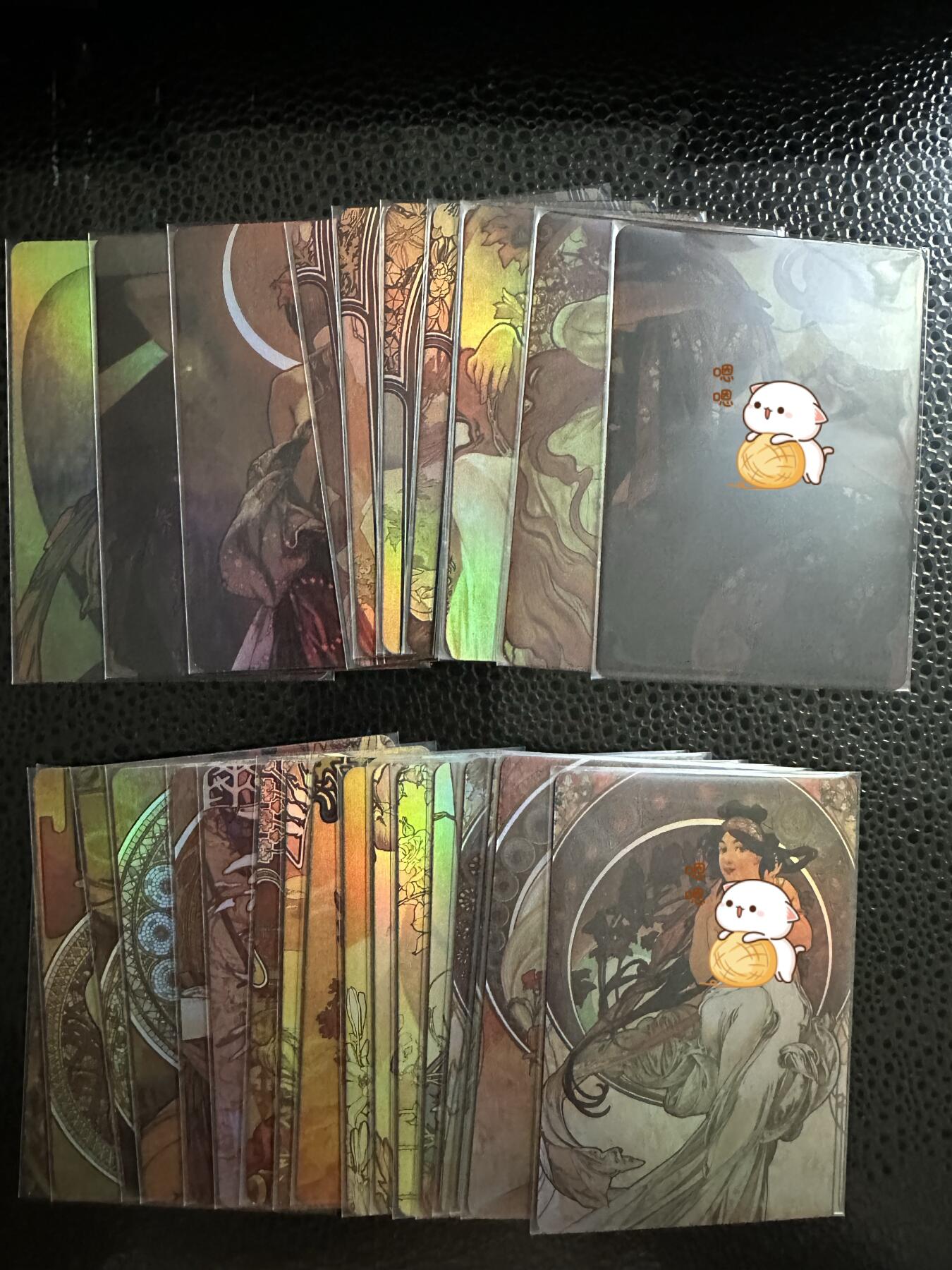 童年记忆卡牌第二期 绝美穆夏四联画镭射银闪收藏卡闪卡 内含28张 全套卡齐